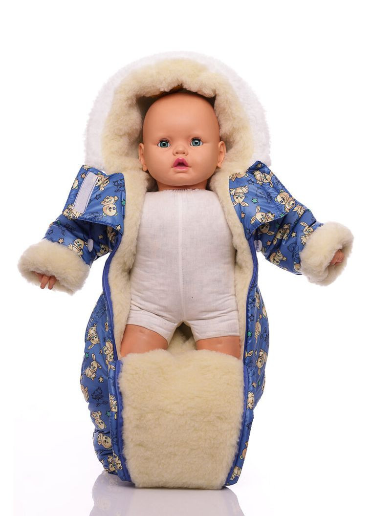 Чоловічок на хутрі для хлопчика з принтом Зайчиків синій 74 см (51411) BABYKROHA (315340863)