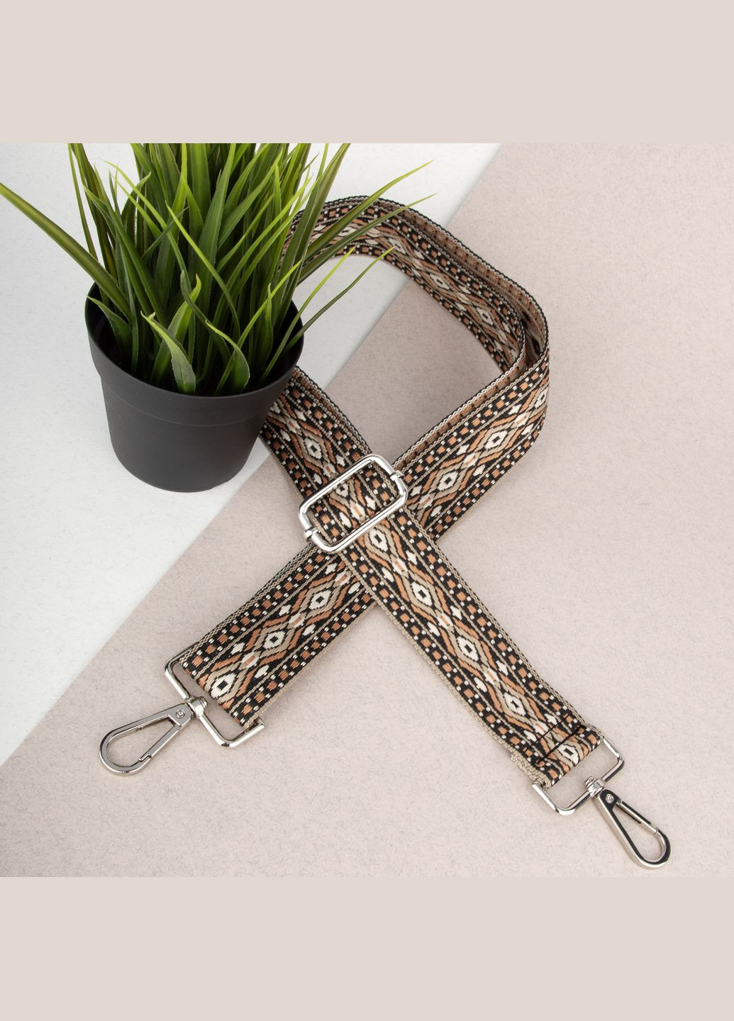 Ремінь для сумки текстильний 38 мм 4664 silver чорно-коричневий HandyCover (335007533)