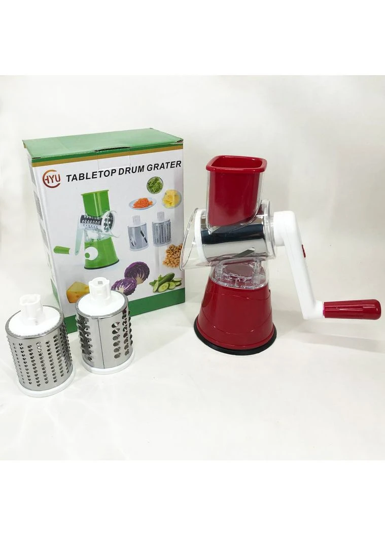 Овочерізка мультислайсер Tabletop Drum Grater Kitchen Master Терка для овочів та фруктів 3 насадки. Колір: червоний No Brand (399252745)