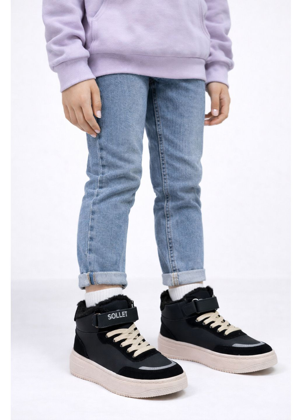 Чорні дитячі стильні зимові кеди для дівчинки Solletta