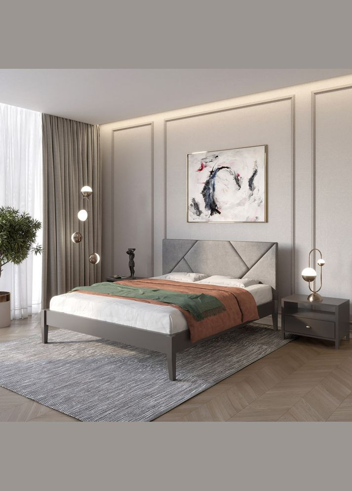 Двуспальная деревянная кровать Нью-Йорк ДК (RAL9011)/Аляска 93 (Серый) 160х200 см (MBG-10427) Mebigrand (368279151)