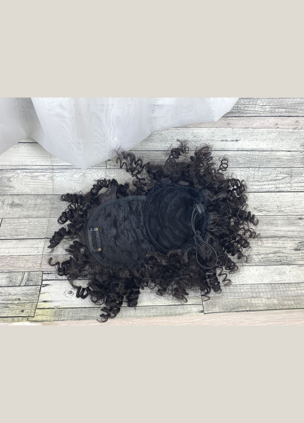 Накладка с челкой темно-коричневая из искусственных волос афро вьющийся пучок No Brand (297156770)