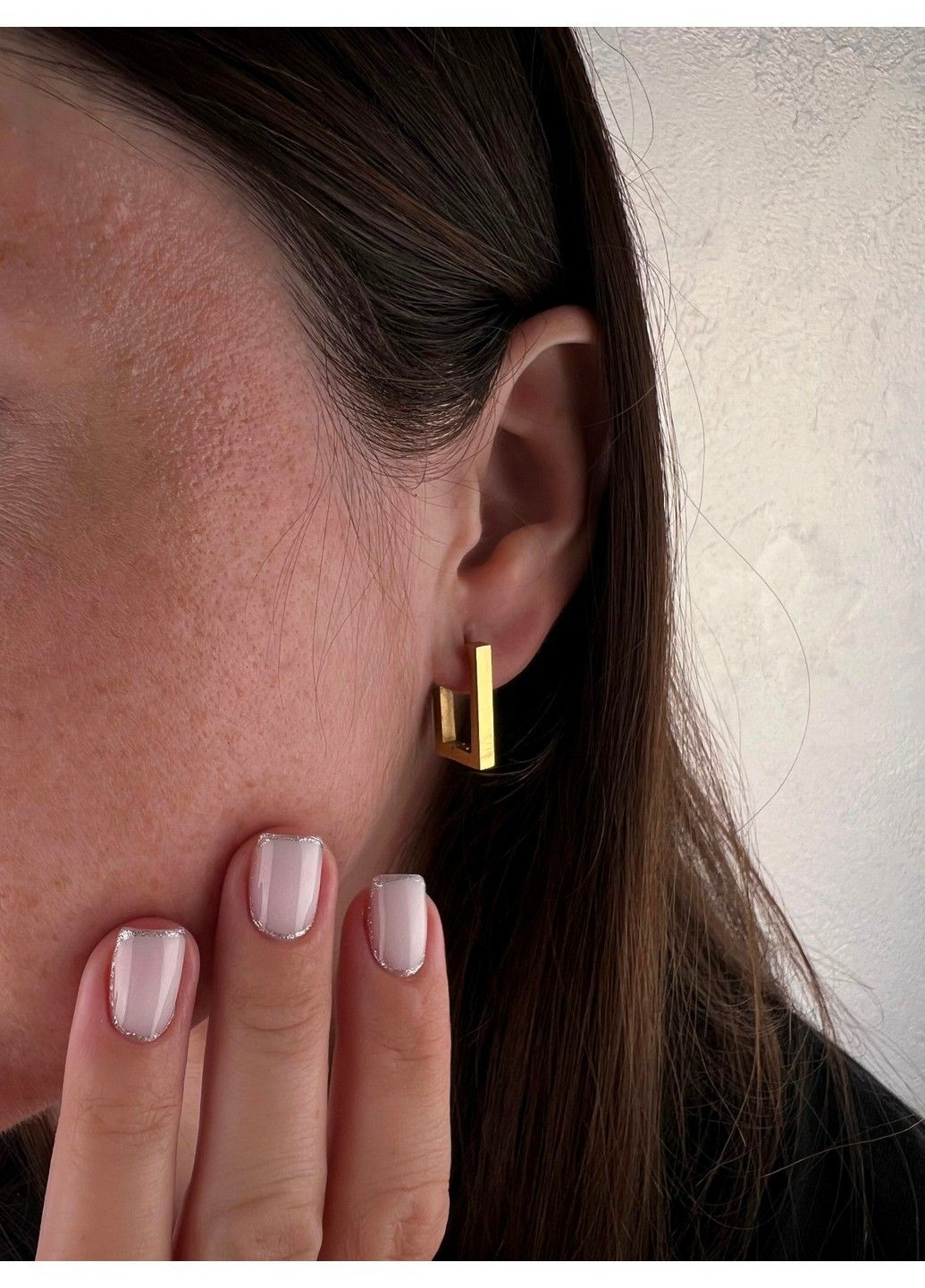 Сережки з позолотою із медичної сталі прямокутної форми ES-308 No Brand (299330534)