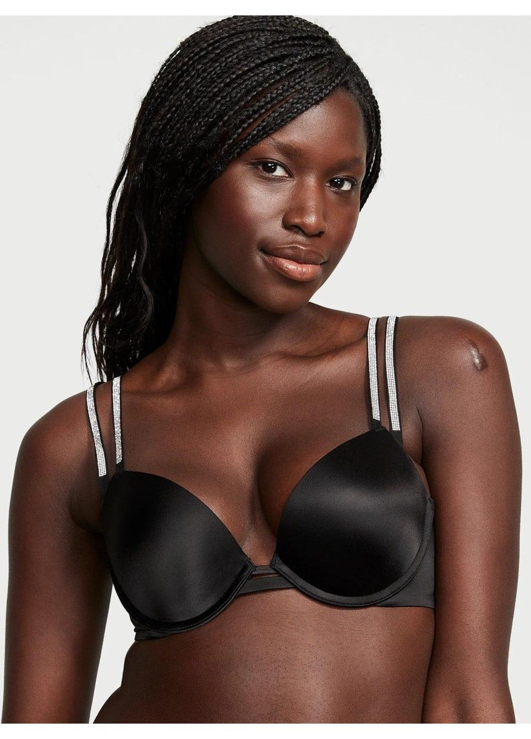 Чорний бюстгальтер з пуш-ап double shine strap push-up bra чорні Victoria's Secret
