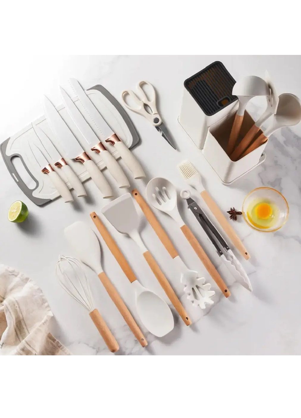 Комплект кухонных принадлежностей с подставкой 19 предметов с распылителем для масла 100 мл (480878-Prob) Белый Unbranded (346389806)