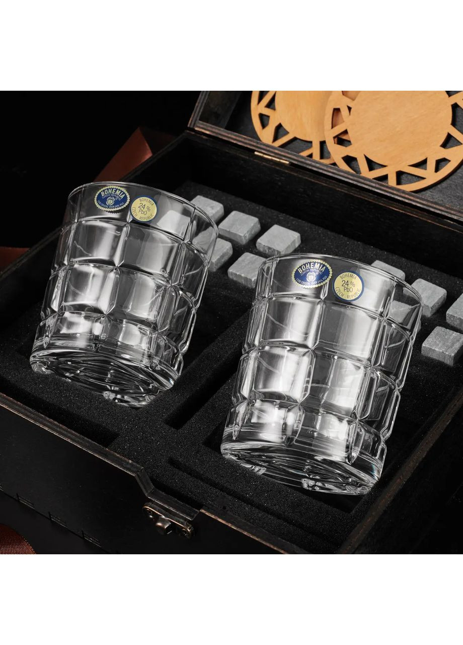 Подарунковий набір для віскі + секція під алкоголь у дерев'яній коробці Bohemia Timesquare 320 мл Handmade WS207S (364988936)