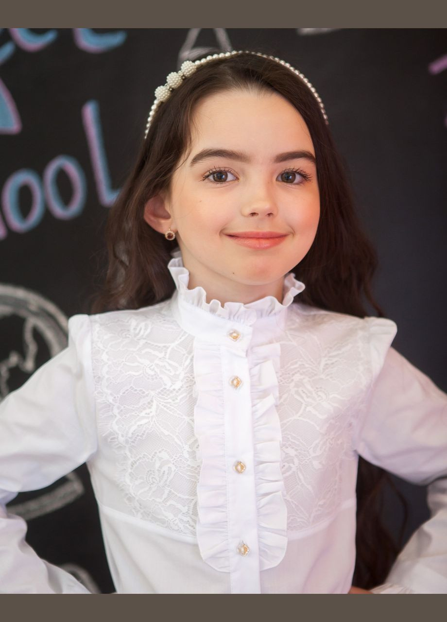 Блузка шкільна мод. 5027 біла з мереживом Світ блуз (330615146)