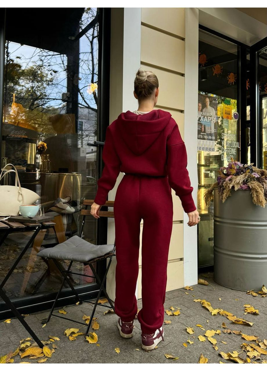 Жіночий теплий комбінезон FINO Mode комбінезон-брюки бордовий спортивний, повсякденний, кежуал тринитка з начосом