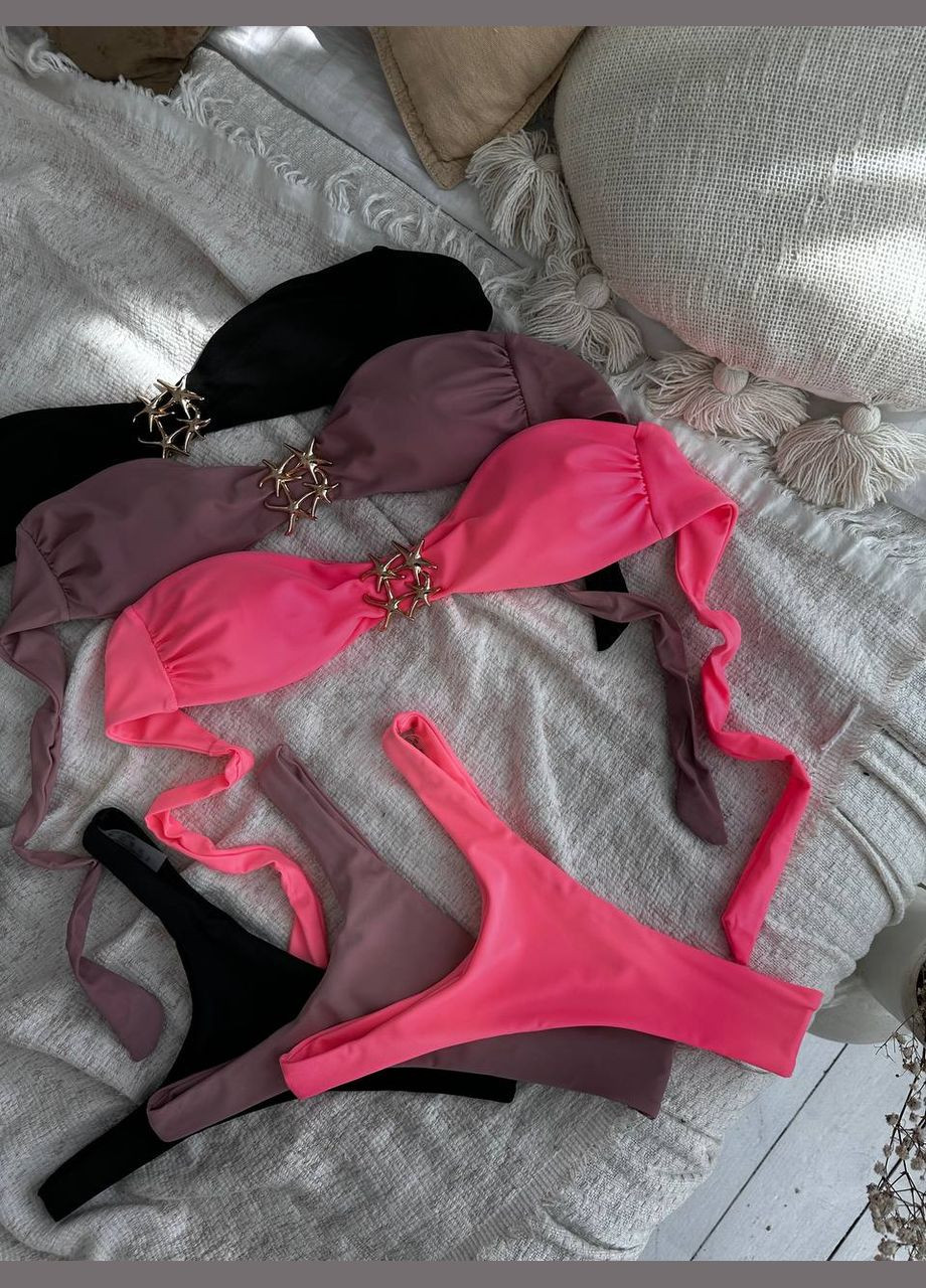 Черный летний роскошный купальник бандо с фурнитурой раздельный Vakko