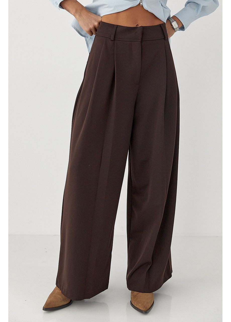 Классические однотонные брюки-палаццо со складками Lurex (367007639)