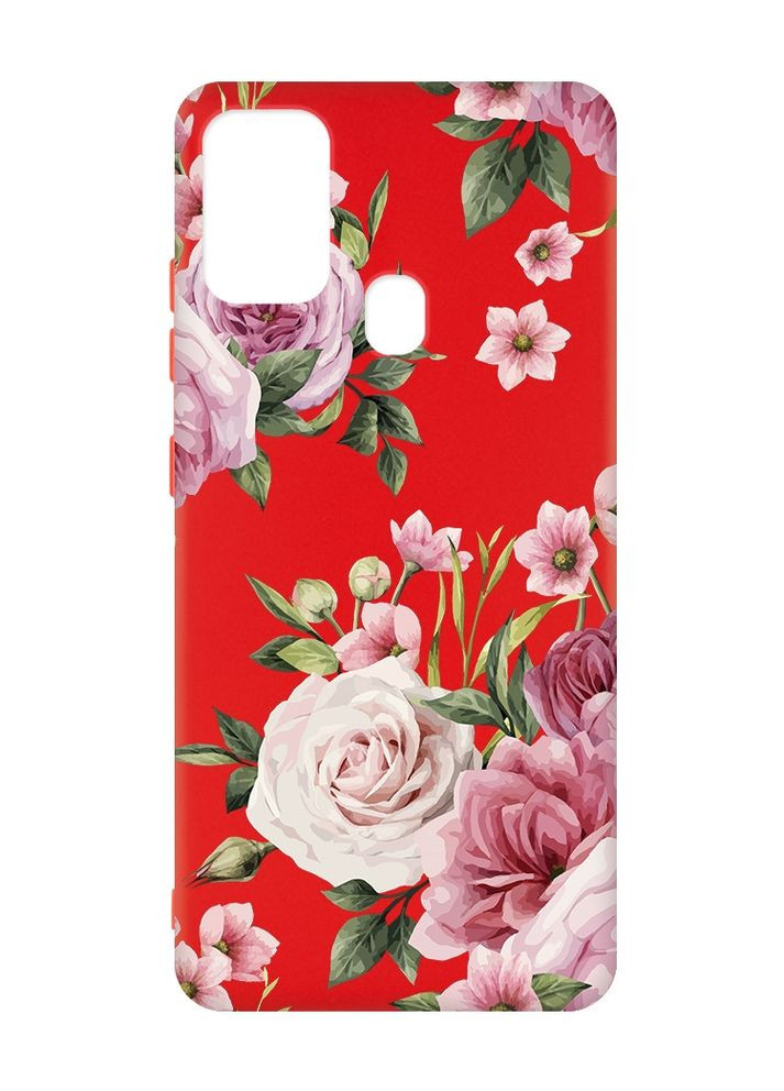 Матовий червоний чохол на Samsung Galaxy M30s/M21:: Рожеві квіти (принт 287) Creative (360670601)