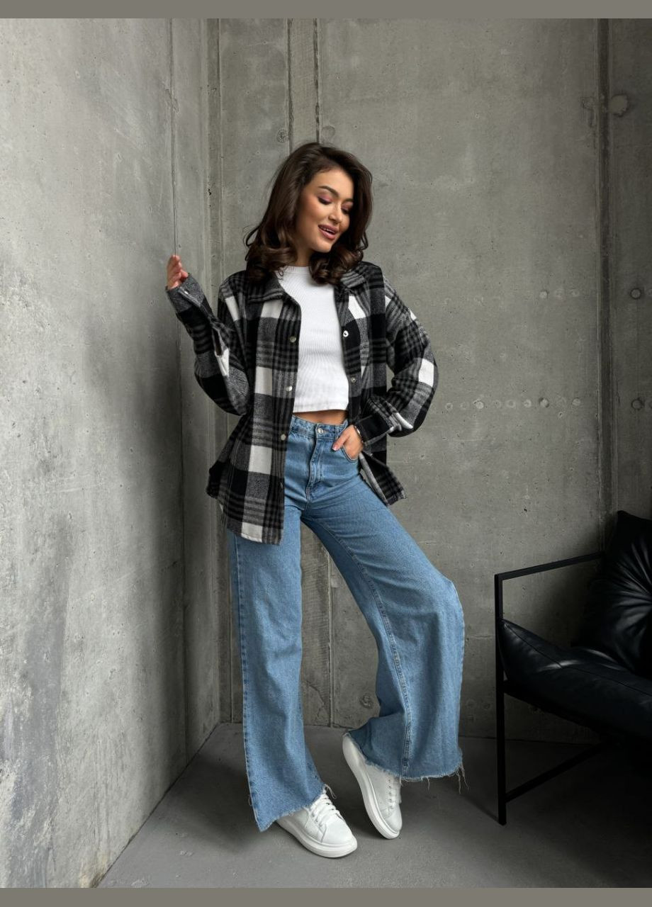 Черно-белая кэжуал рубашка в клетку Elanzh с длинным рукавом