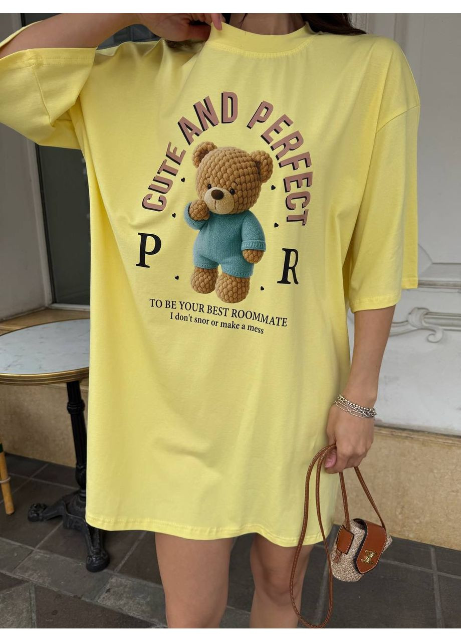 Стильная женская футболка oversize с милым принтом мишки Україна - (358644057)