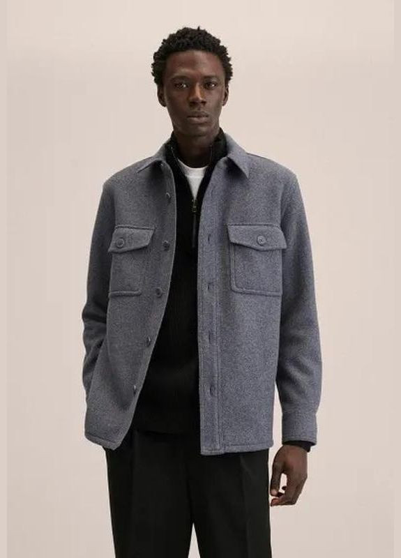 Куртка сорочка з вовною оверсайз сіра Mango (316645804)