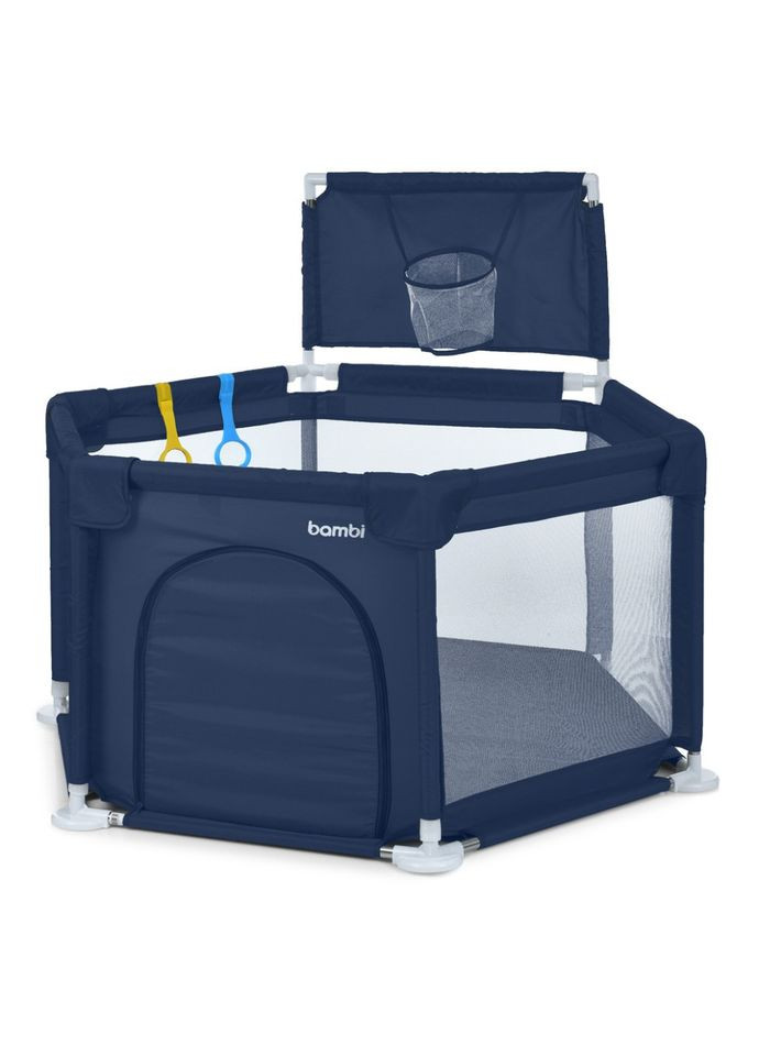 Детская кровать-манеж синяя для новорожденных и малышей игровое пространство для безопасного отдыха Bambi (368756317)