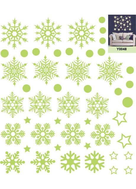Сніжинки на новий рік на вікна фосфорні 210 на 245 мм салатовий Jannet Наклейка (306726195)