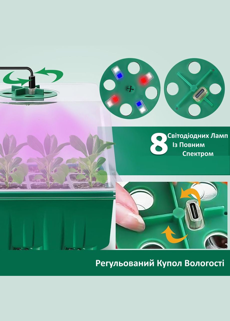 Набір універсальних лотків GrowBox для пророщування рослин зі світлодіодним світлом 19*15 см 4 шт No Brand (351456584)