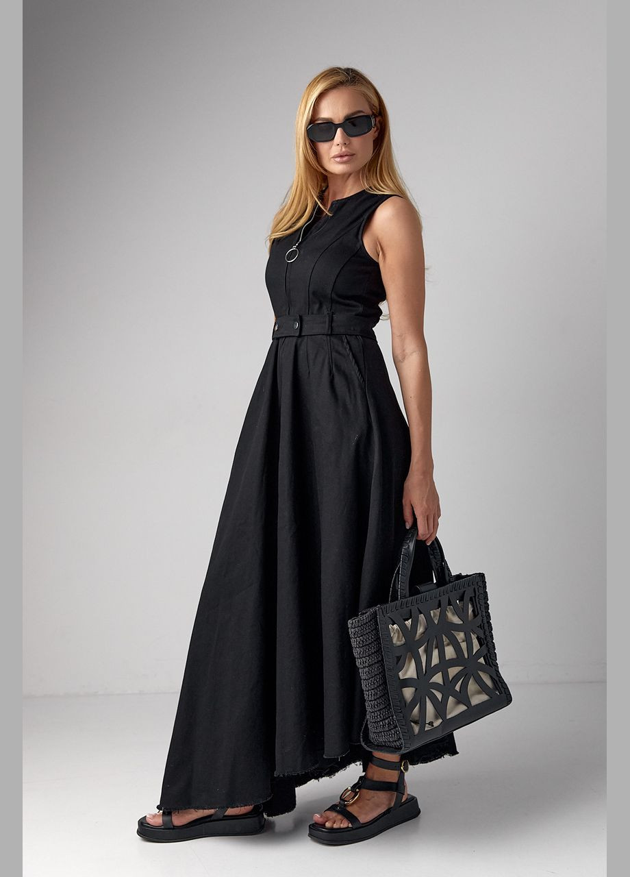 Чорна повсякденний сукня максі з блискавкою та асиметричним подолом Lurex