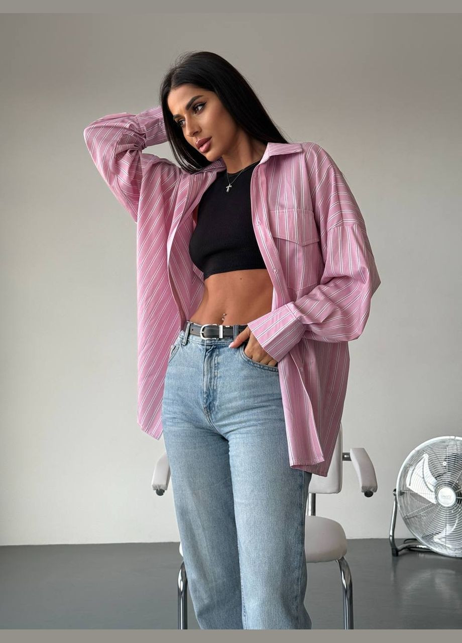 Розовая классическая, повседневный, кэжуал рубашка в полоску Vakko с длинным рукавом