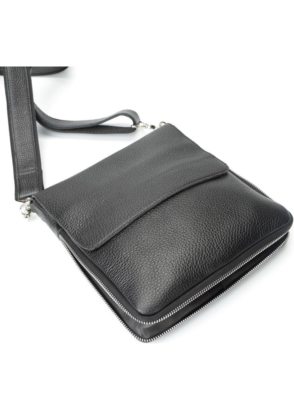 Кожаная сумка кросс боди мужская мессенджер через плечо черная 11016 Shvigel (329195187)