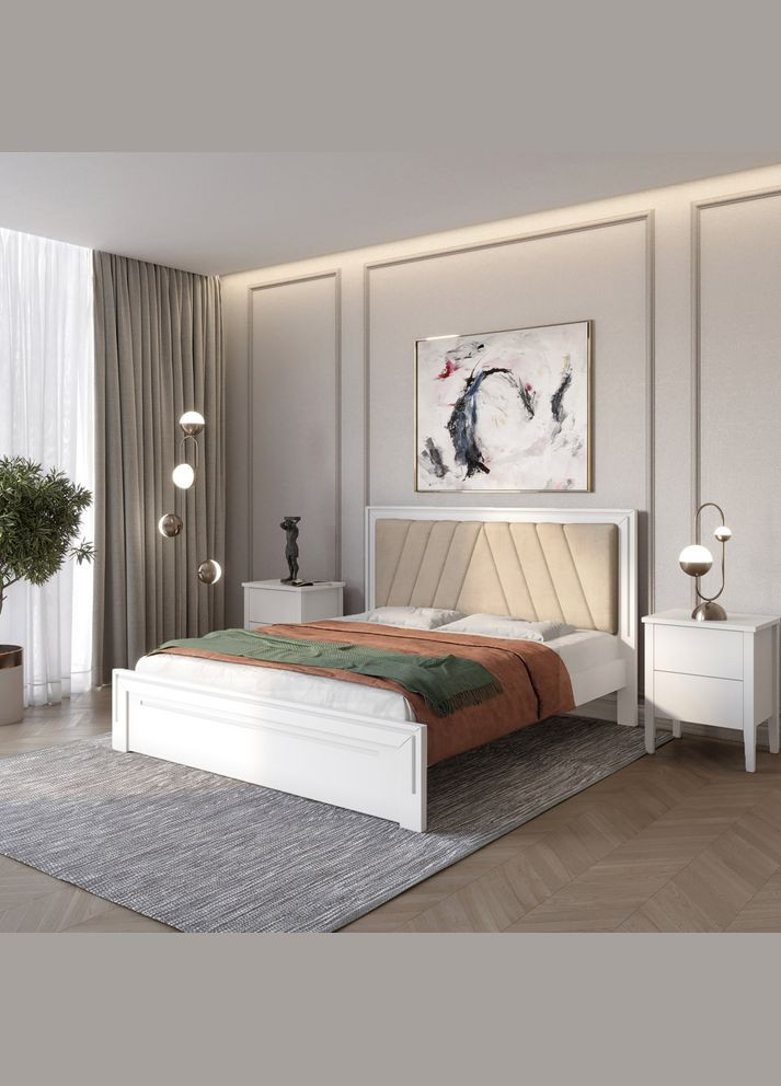 Односпальне дерев'яне ліжко Торонто Т2 (RAL9003)/Аляска 23 (бежевий) 80х190 см (MBG-7667) Mebigrand (366085590)