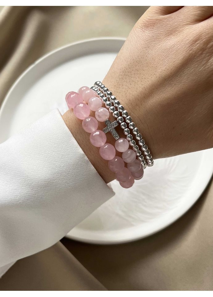 Набор браслетов из натуральных камней розовый кварц 4907 LeBijou (367579993)