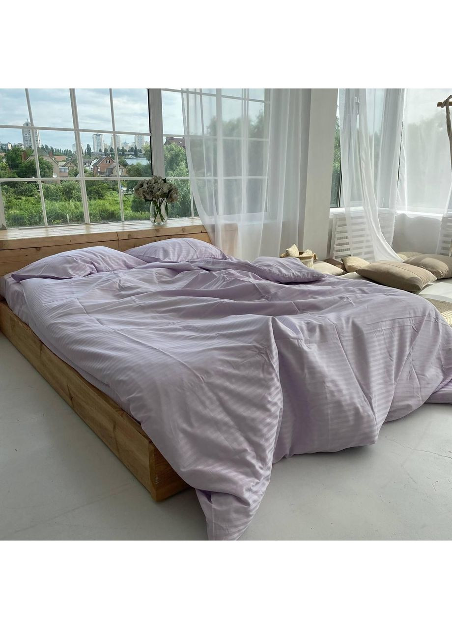 Постільна білизна з резинкою Лаванда страйп сатин PREMIUM Двухспальний розмір, наволочки 50/70 No Brand (363190624)