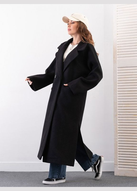 Черное демисезонное Черное удлиненное пальто с разрезами ISSA PLUS