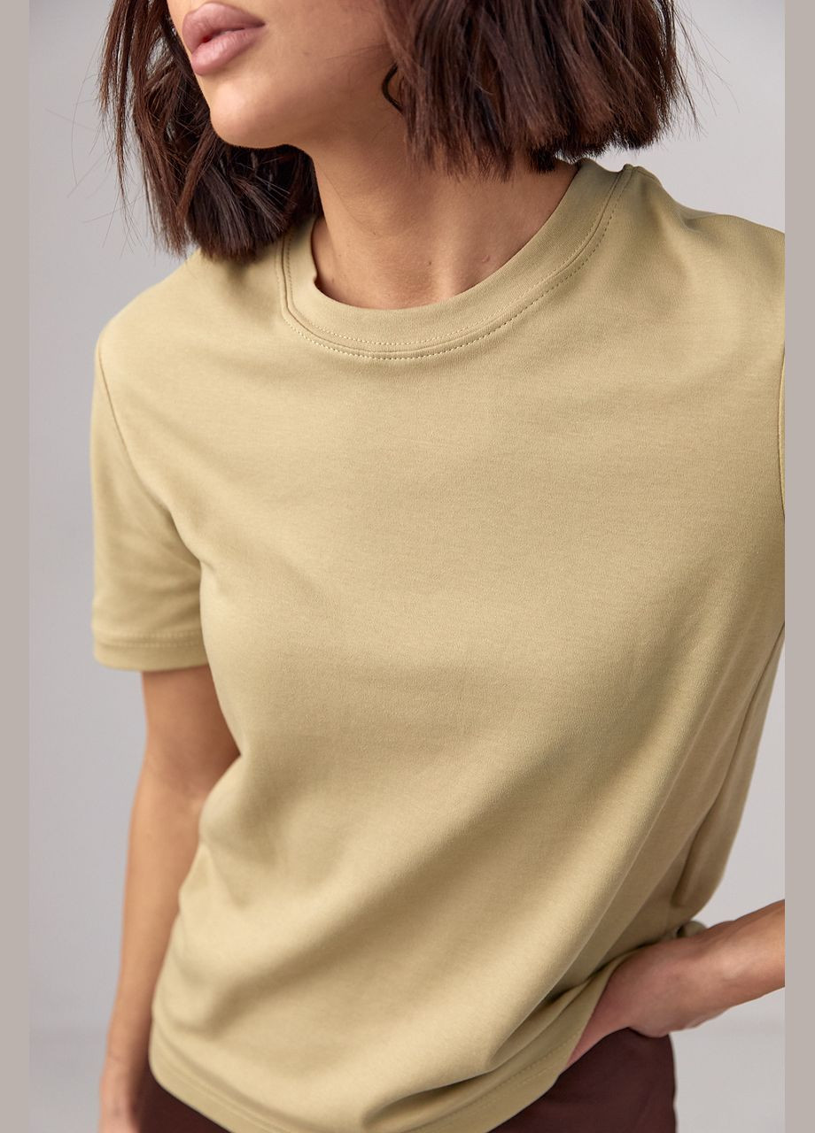 Гірчична літня базова однотонна жіноча футболка 654321 з коротким рукавом Lurex