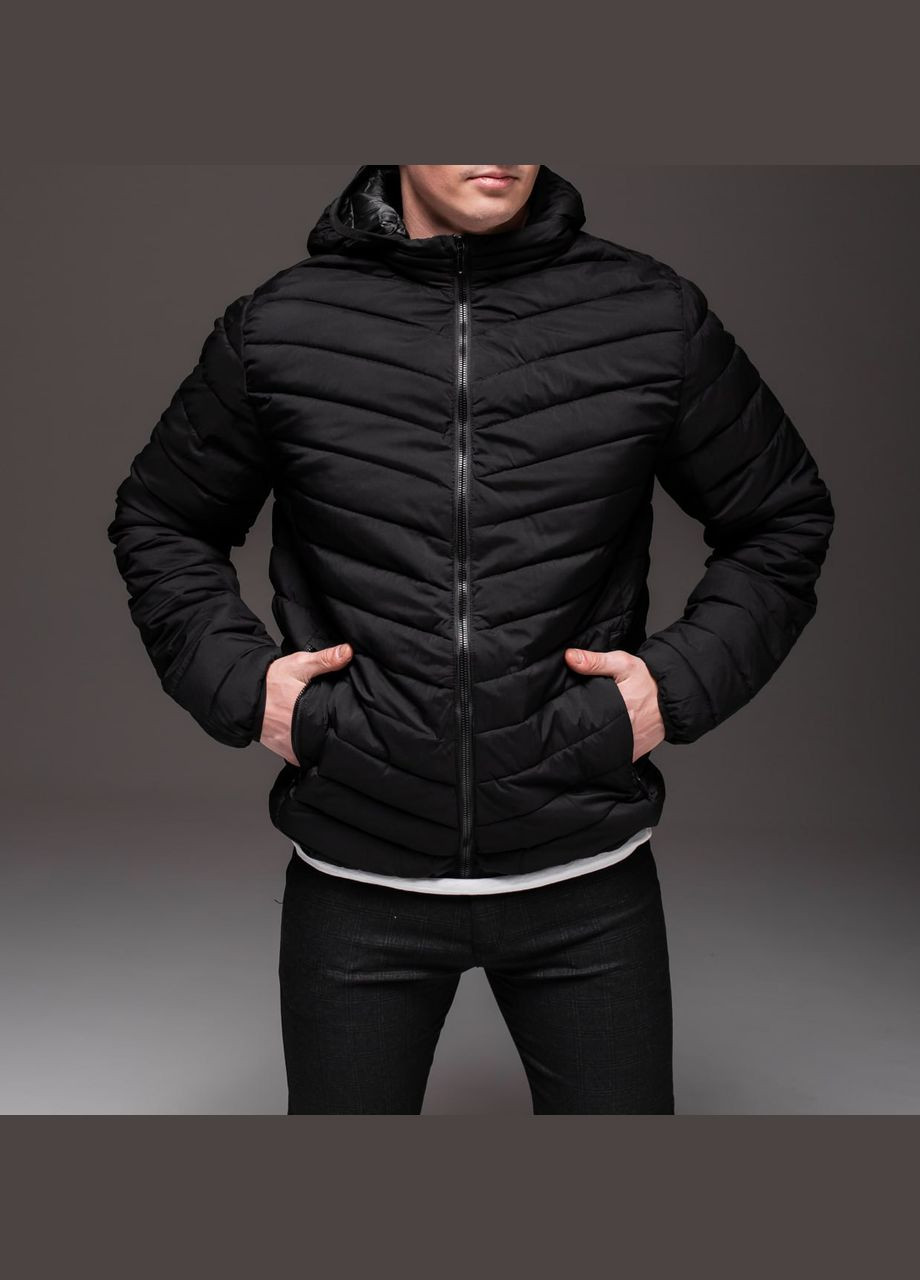Чорна демісезонна утеплена стьобана куртка знімний капюшон Vakko