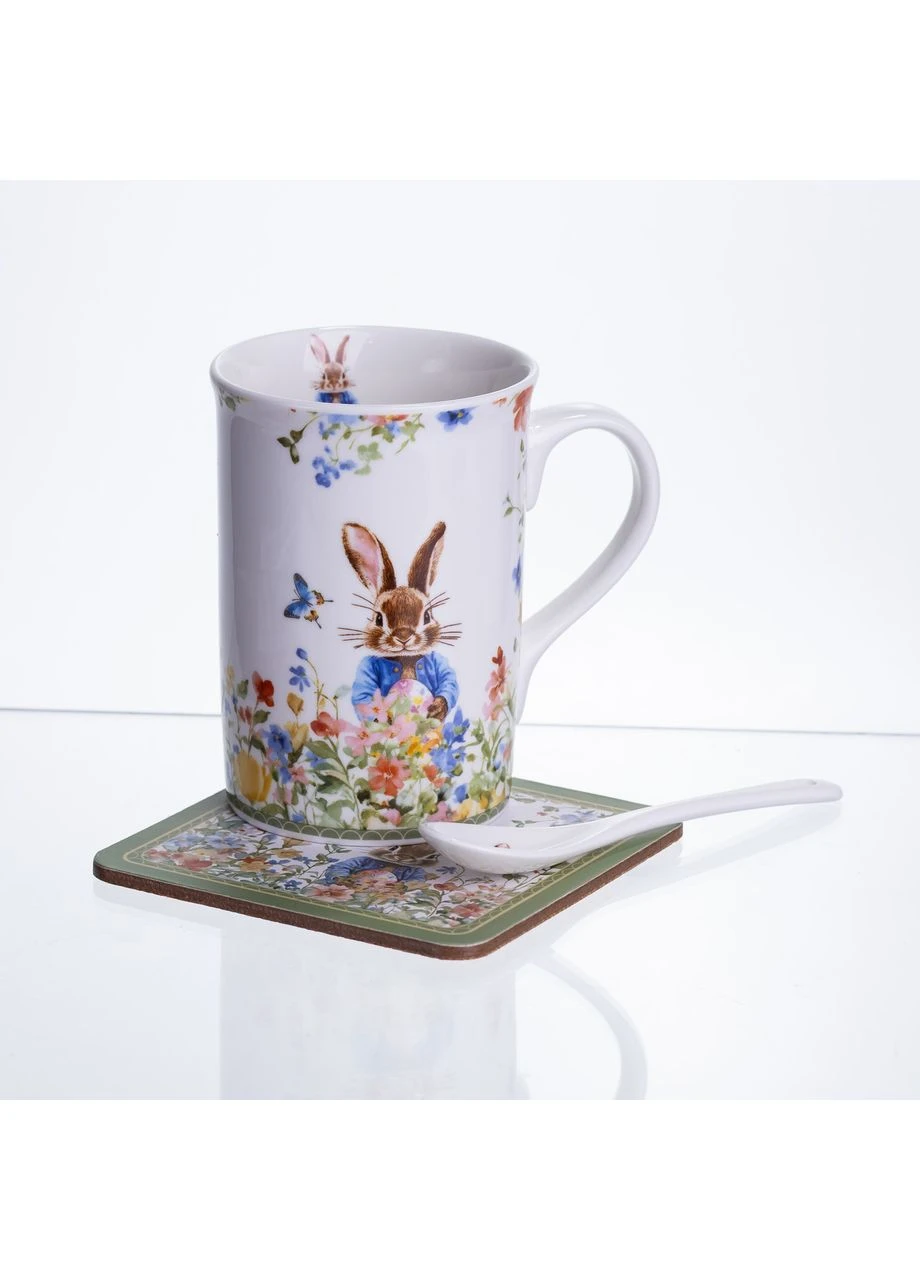 Фарфоровая чашка Garden Rabbits для чая и кофе с блюдцем и ложкой 300 мл HP-7323-1 Yiwu (385859123)