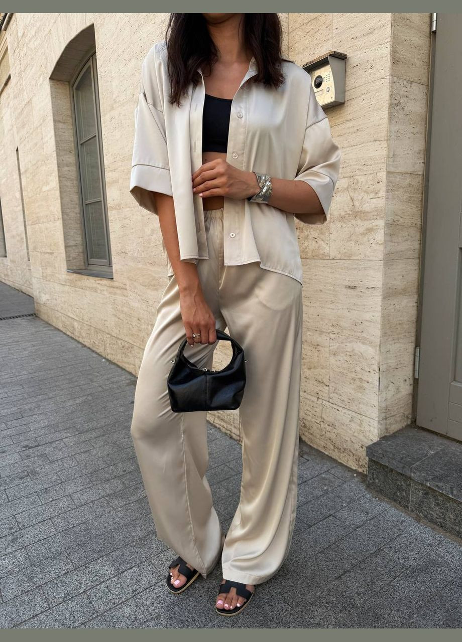 Жіночий шовковий костюм двійка блузка+штани чорний No Brand (346085208)