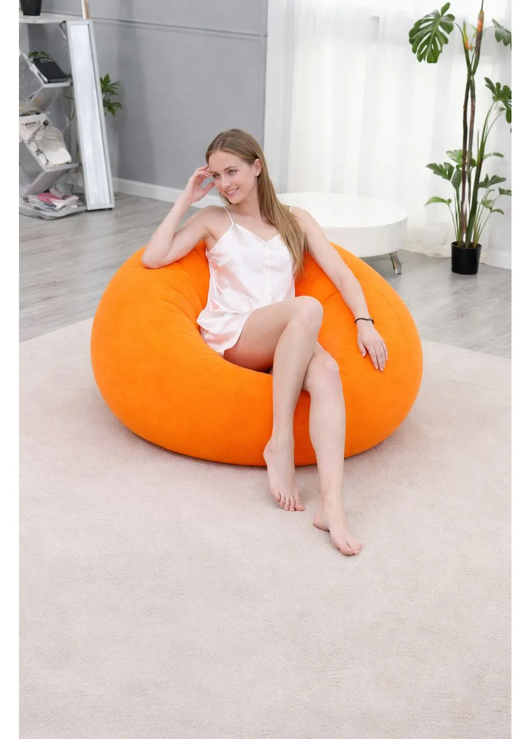 Надувное кресло-пуф Inflatable Sofa / Надувное кресло-мешок 110×110×85 см Оранжевый Digital (389101986)