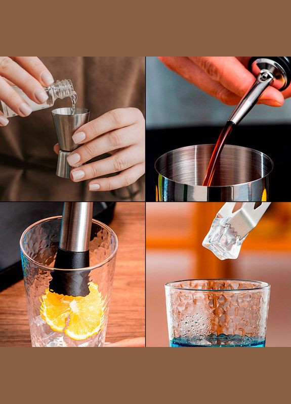 Набір для бара Youchen MC-B9 у чохлі 12 предметів шейкер Джиггер Ложка Мадлер Стрейнер Щипці гейзер 22 шт. Kuerl (352011593)