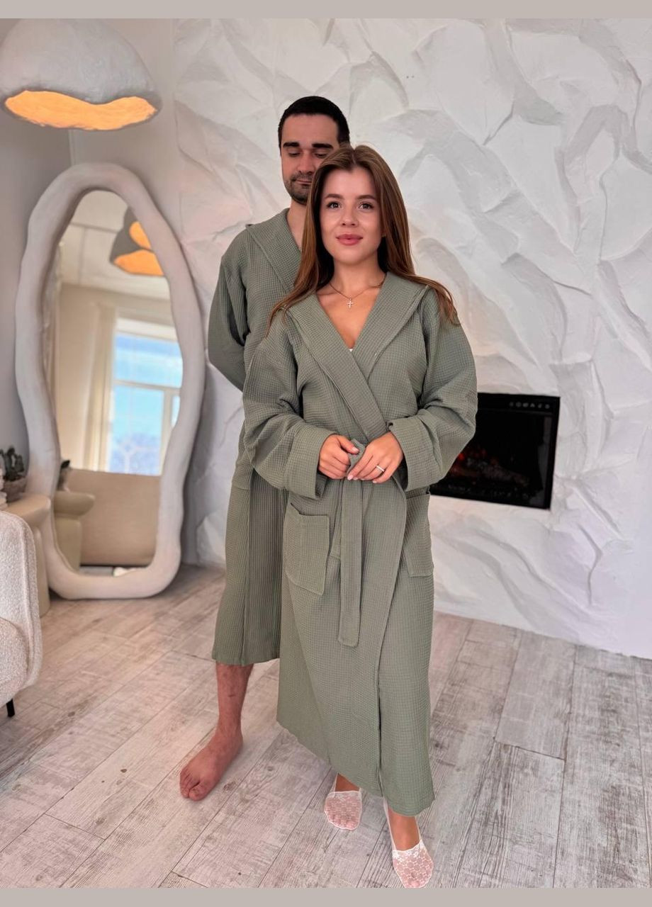 Банні халати на поясі M-L Хакі (П4К-al-hal-vafel-D-002) No Brand (356515860)