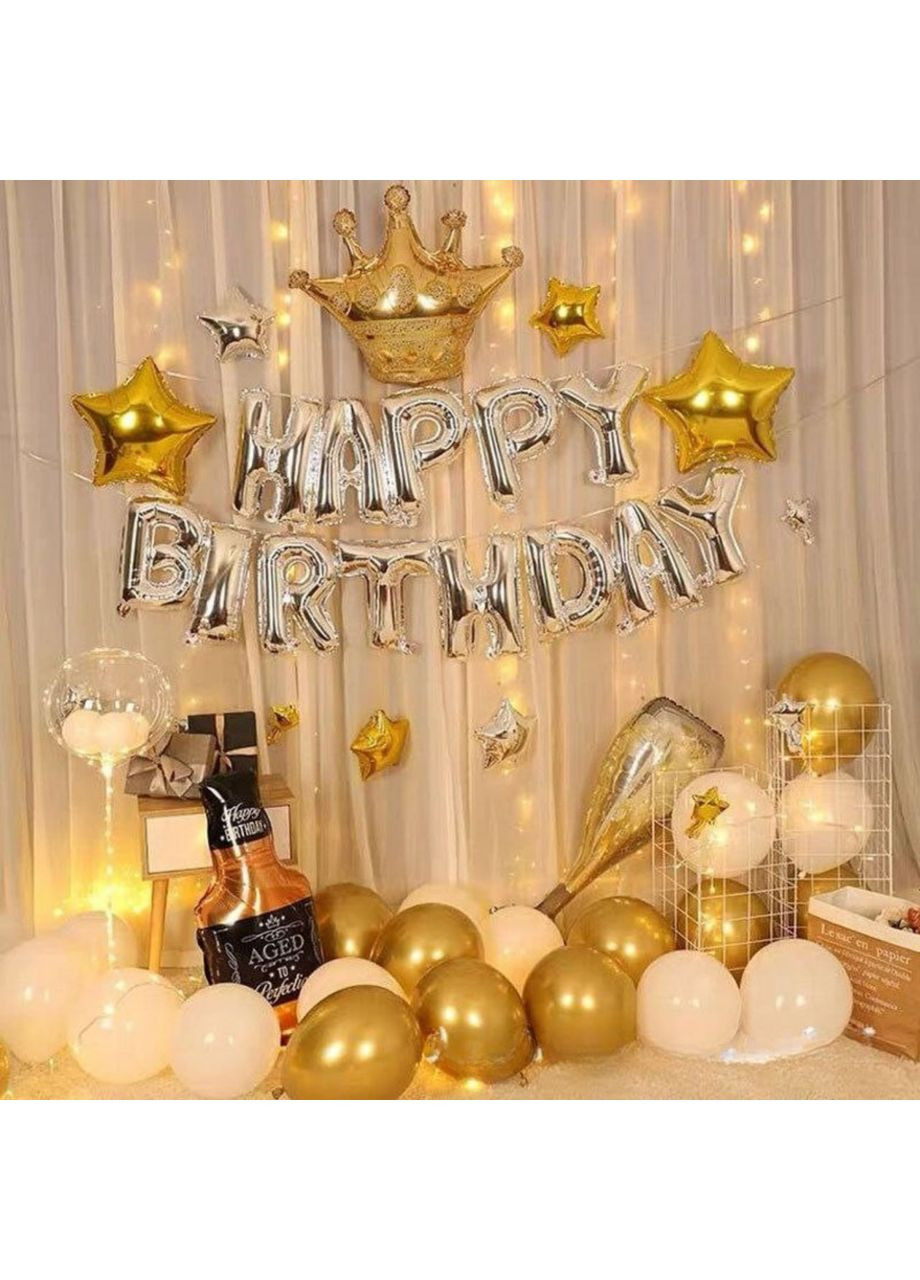Набір 30 куль для фотозони Код джентльмена з написом та гірляндою Золото і білий No Brand (360559531)