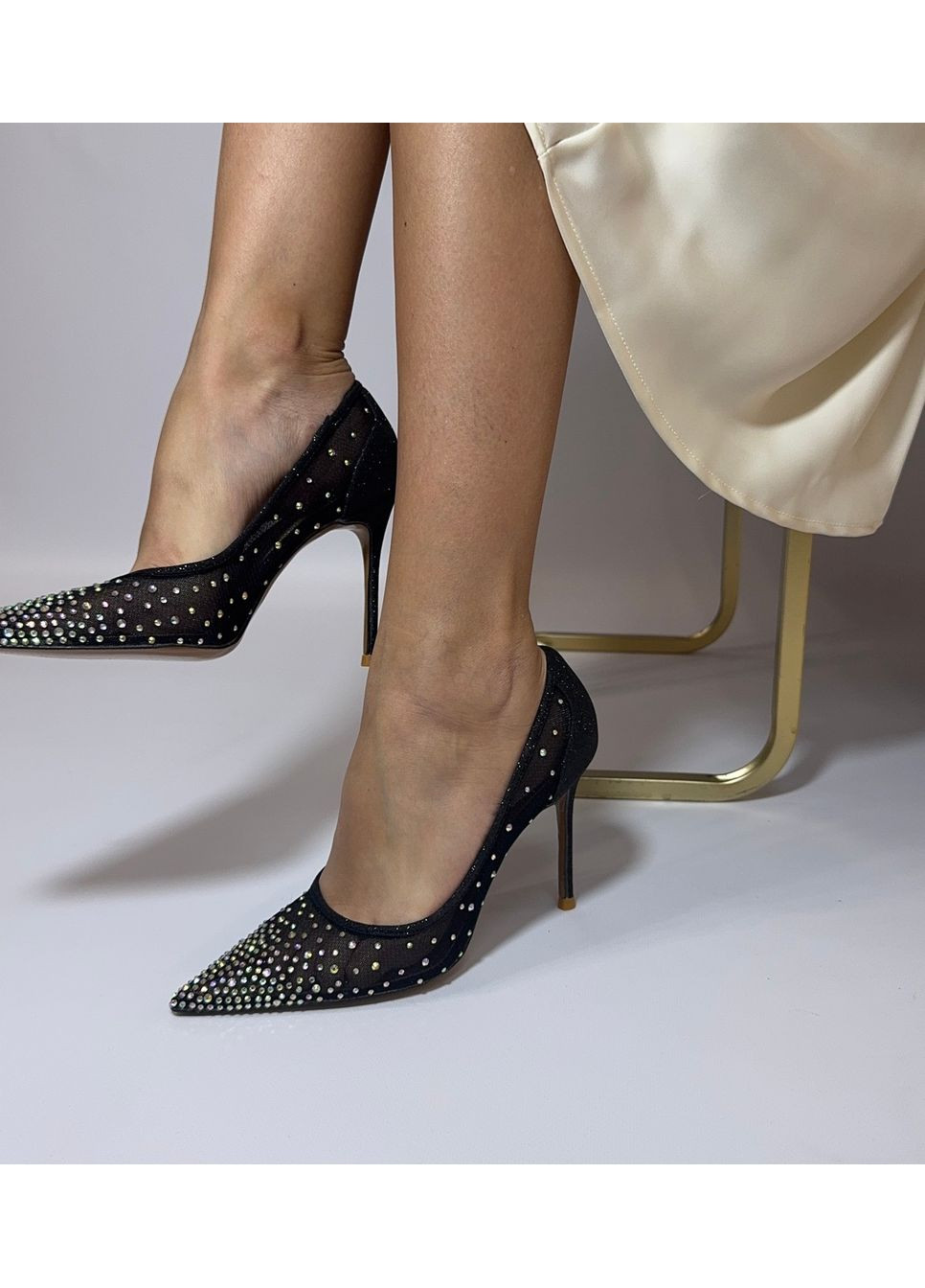 No Brand Жіночі туфлі святкові із камінцями, чорний колір 10 см туфлі-човники чорний з текстиль, — літо (351394464)