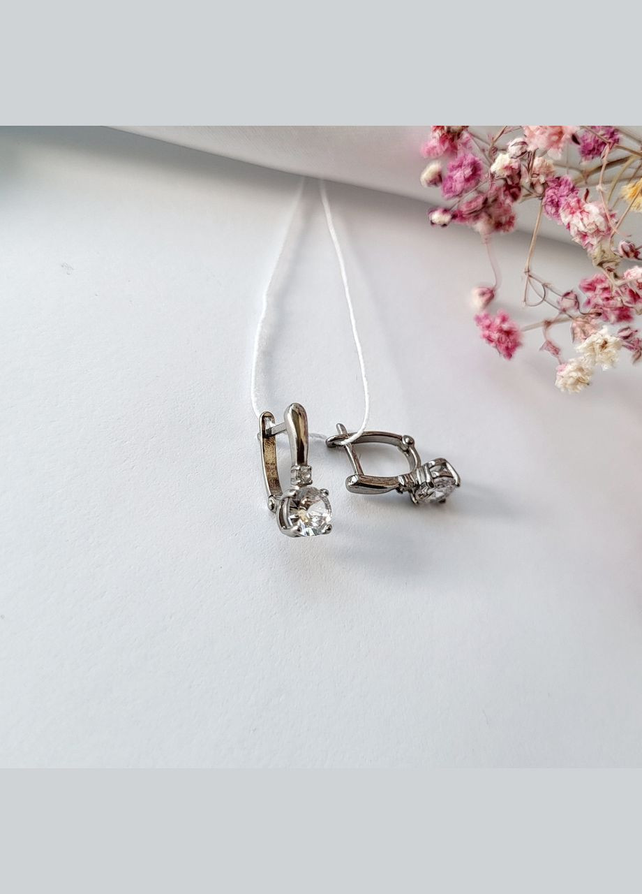 Срібні сережки з Білими каменями срібло 925 проби Родоване 82055 1.55г No Brand (306742729)