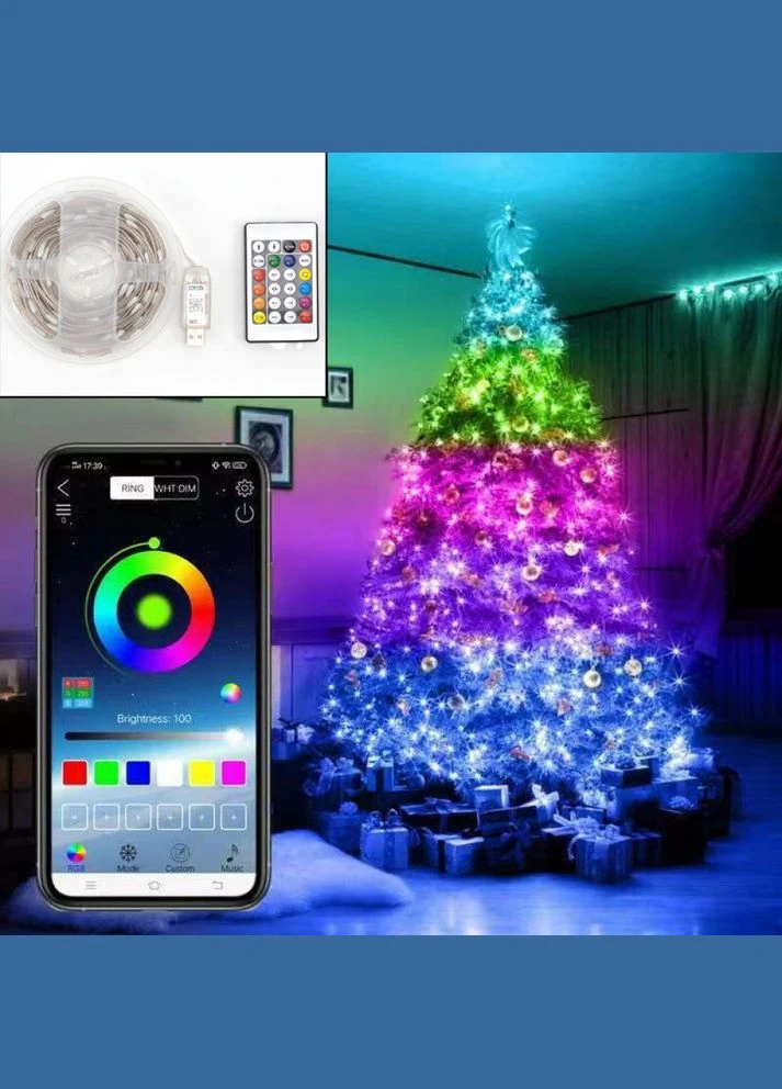 Гірлянда нитка "Крапля роси" RGB Bluetooth з керуванням через додаток та пульт ДК, 10м 100 Led музичний, вологозахист LELUNO (314807817)