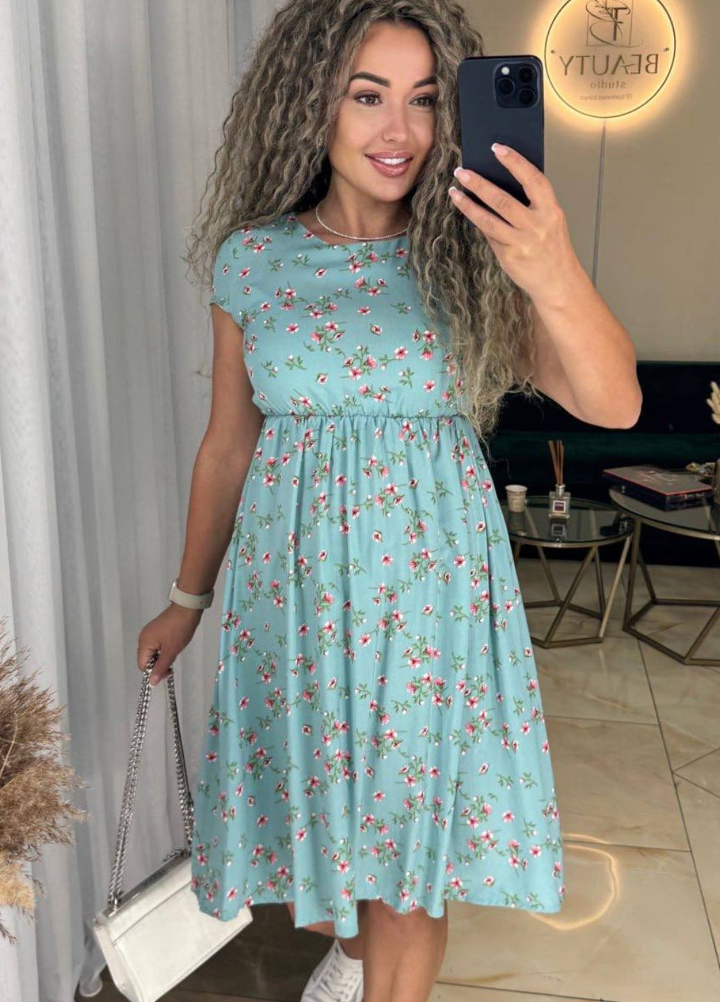 Бірюзова повсякденний міді сукня вільного крою а-силует Allthings з квітковим принтом