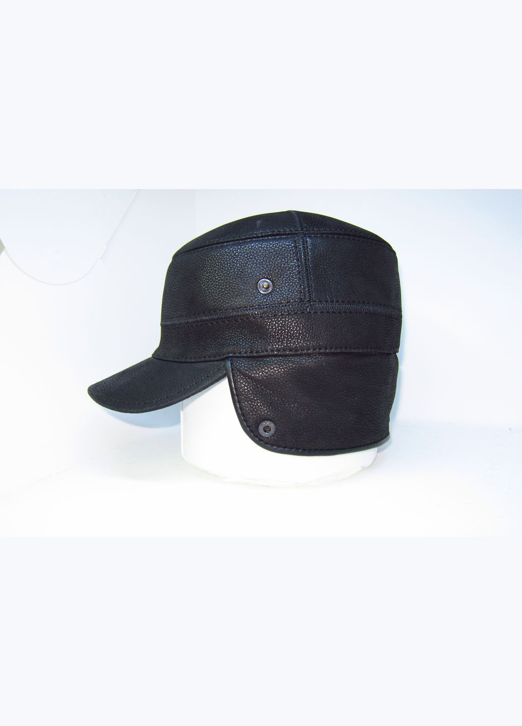 Чоловіча зимова шапка з натуральної шкіри чорна на натуральному хутрі DAVANI 00514 No Brand кепка немка (315890497)