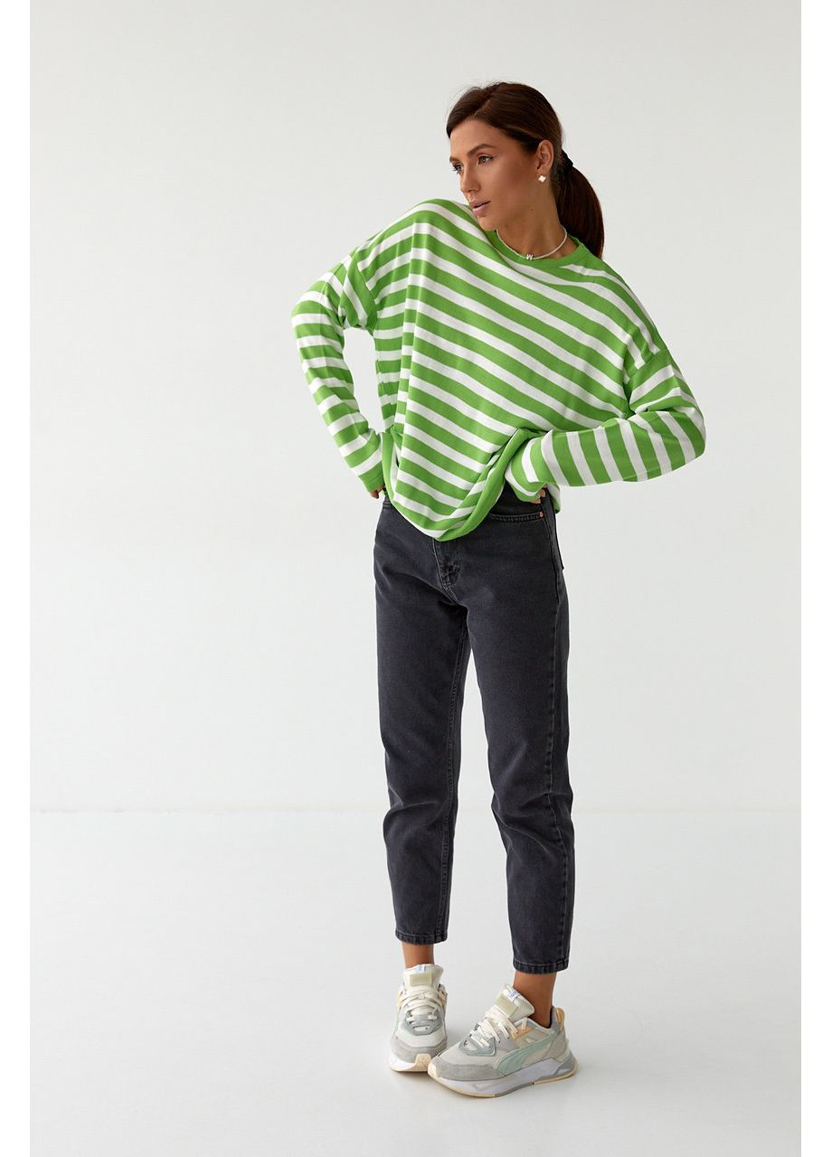 Светр жіночий прямий крій спущений рукав смужка 44/46 салатовий No Brand (361893689)