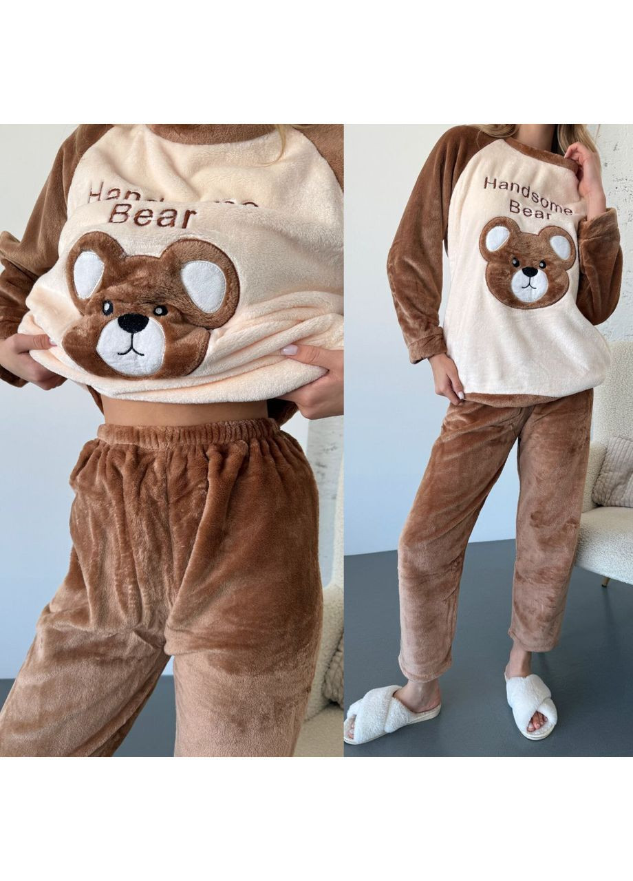 Темно-коричнева жіноча махрова піжама Osoblyva