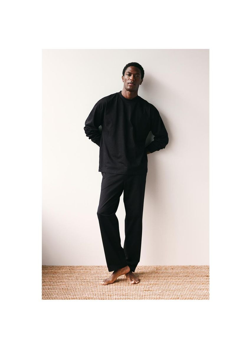 Лонгслів H&M однотонний чорний домашні бавовна