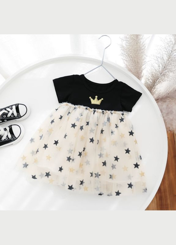 Чёрное платье детское с золотой короной (черный 100см) (8635) Qoopixie (333830891)