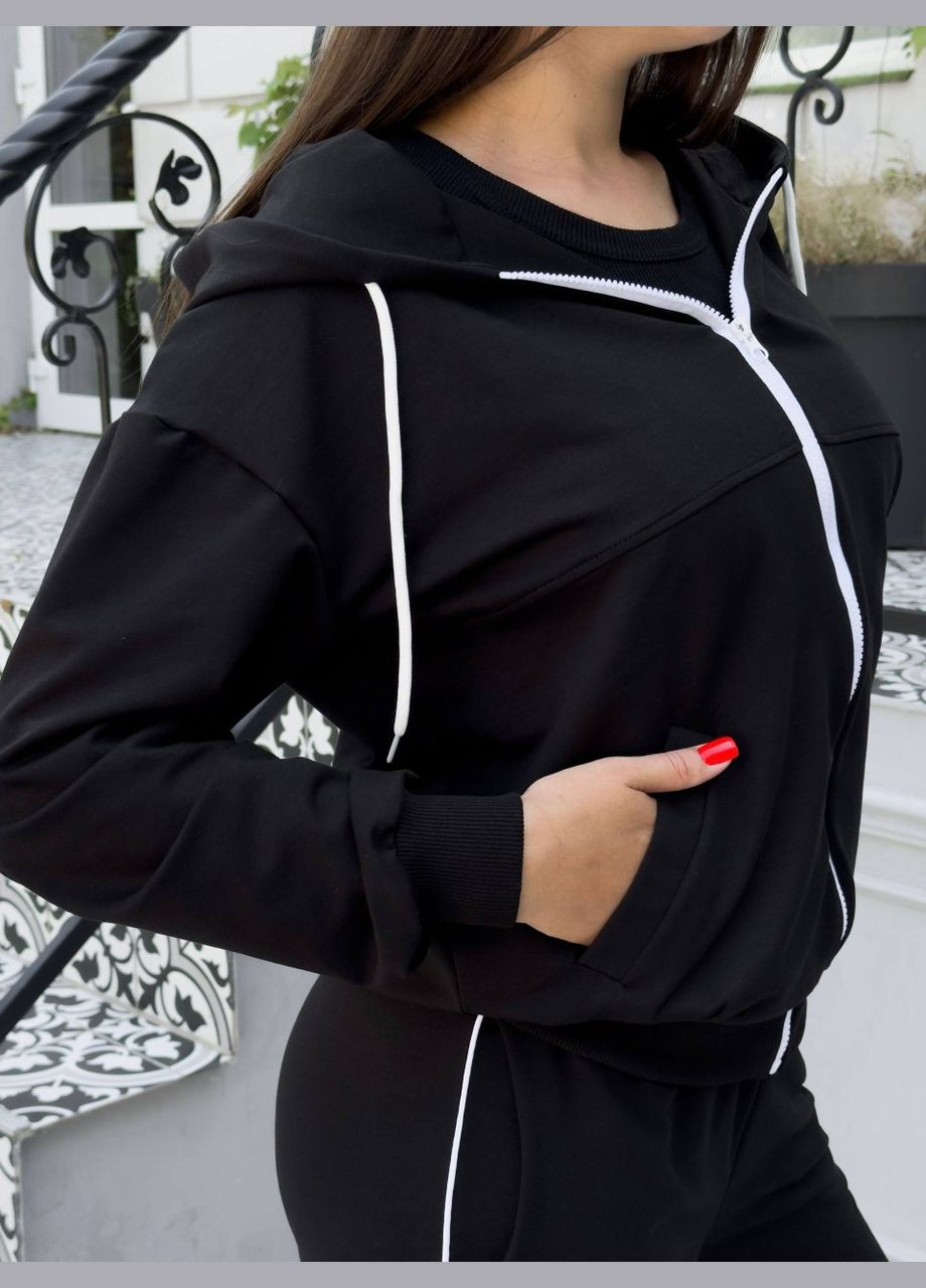 Приємний до тіла легкий спортивний костюм із якісної турецької двонитки, комфортний стильний чорний костюм 2-ка No Brand 706-1 (299740910)