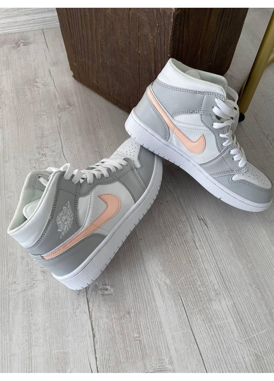 Розовые демисезонные кроссовки мужские nike air jordan 1 retro mid light grey shell pink найк аир джордан No Brand