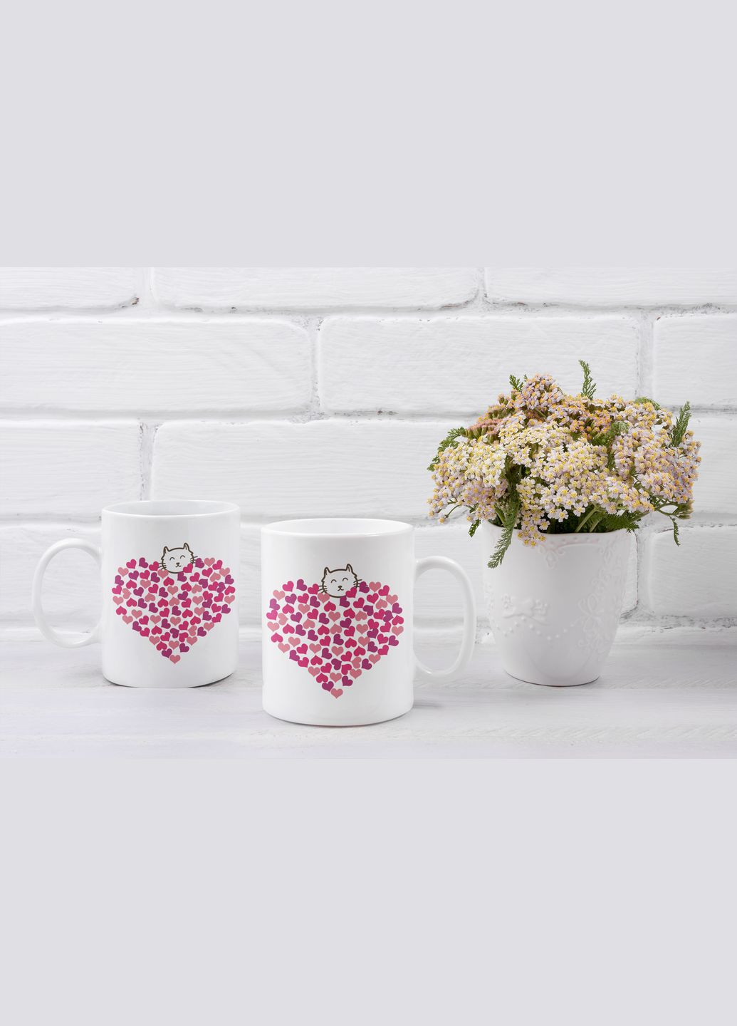 Парні чашки кружки Серце з сердечок котик для Закоханих Біла 330 мл Orca (316262683)