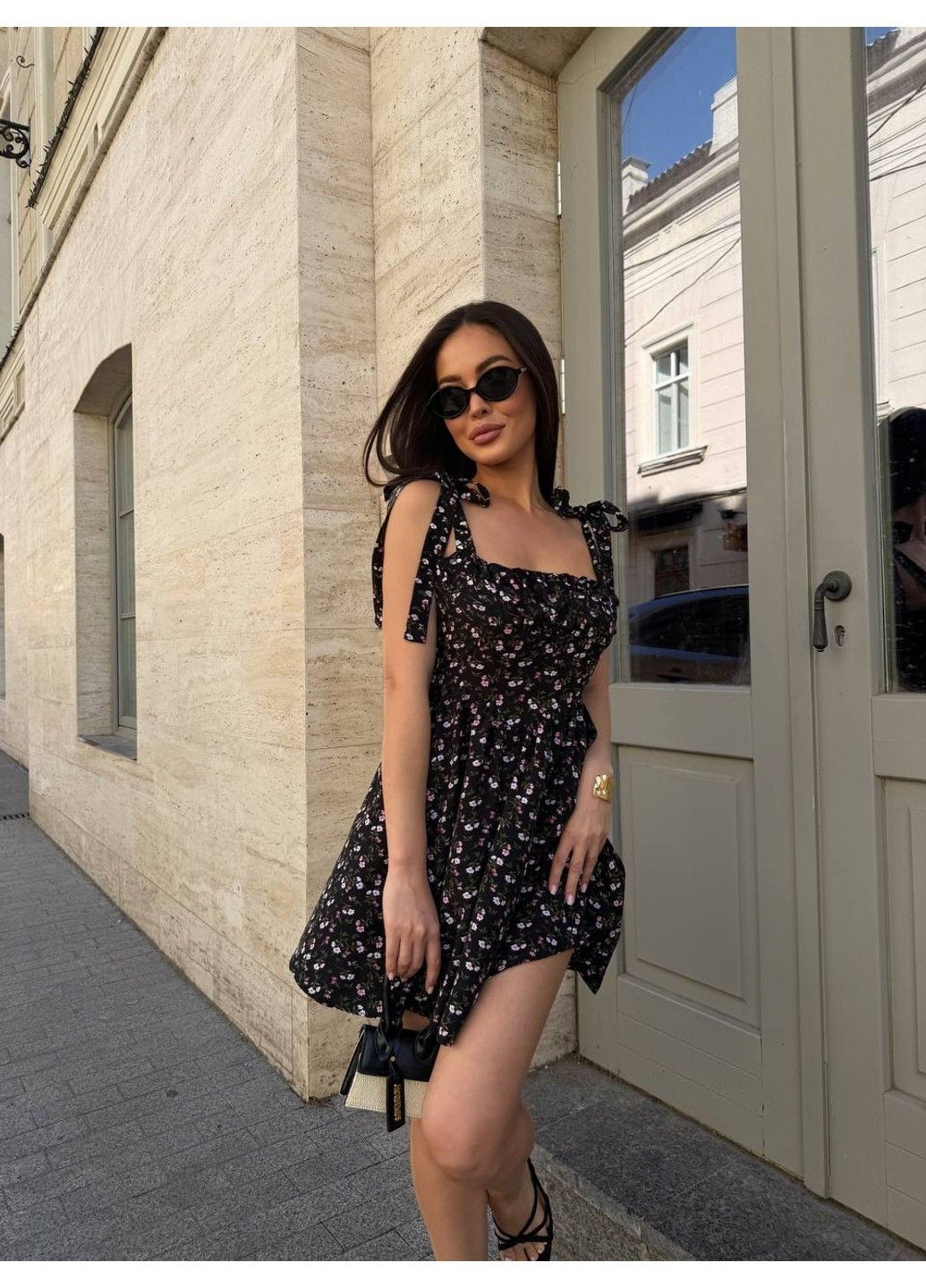 Черное женское платье с имитацией корсета мод.1069 черный принт Україна