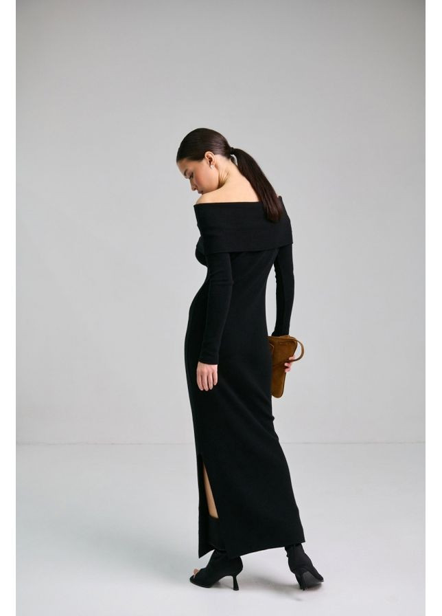 Черное праздничный нежное платье с открытыми плечами и эластаном для идеальной посадки (2824) Triko Bakh